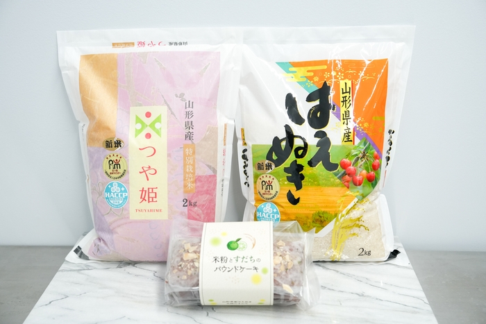 リターン(8) 米粉とすだちのパウンドケーキ、はえぬき・つや姫各2kg