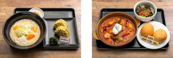 ▲乾の「これがいちょう切り」 豚汁定食~米結びもあるよ~▲レシピクイズを再現?! 山本祥彰のボルシチセット