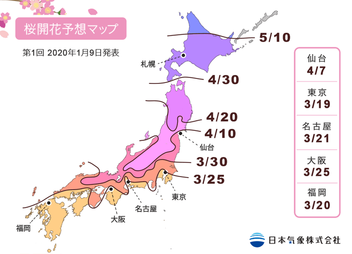 2020年桜開花予想マップ