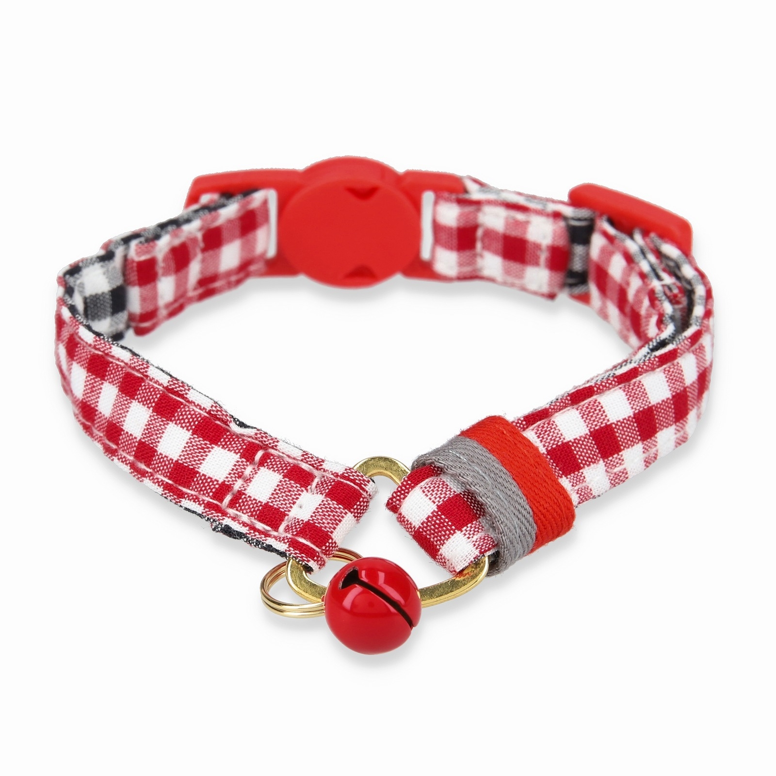 ねこにやさしいVネック首輪 ギンガムチェック(レッド)
