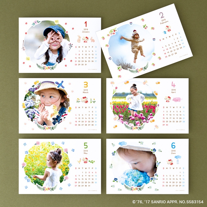 「ハローキティ 2018 フォトカレンダー」写真面デザイン(1月はじまり:1月〜6月)