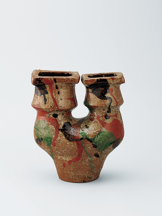 (4)河井寛次郎「三色打薬双頭扁壺」1961年/昭和36年 河井寛次郎記念館蔵