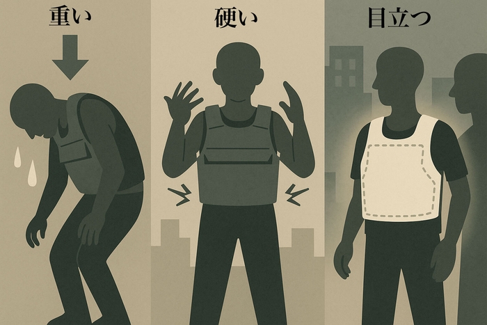 重い、硬い、目立つ