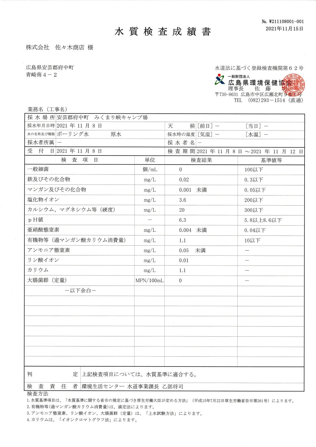 水質検査成績書