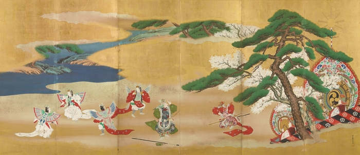 2. 舞楽図屏風(ぶがくずびょうぶ) (右隻) 狩野永岳(かのうえいがく)筆 江戸時代・19世紀 2月21日(火)~4月9日(日) 本館7室にて展示