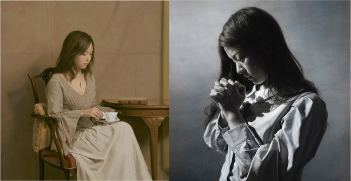 (画像左から)森本草介「コーヒータイム」(2007年)、島村信之「願う」(2022年)