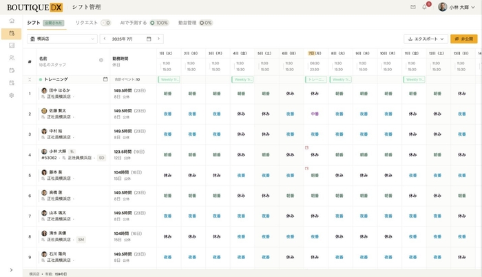 シフト管理画面