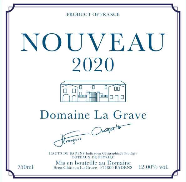 ラ・グラーヴ・ヌーヴォー 白 2020 ラベル