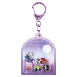 パワーパフガールズのキーホルダー。夜空を背景にシャカシャカ揺れるパワフルキュートなデザイン。