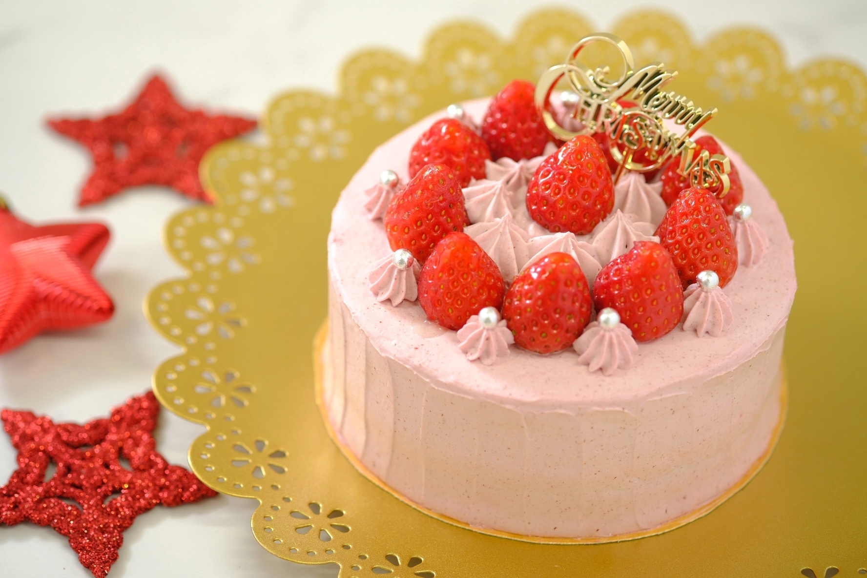 クリスマスいちごデコレーション ピンククリーム グルテンフリー