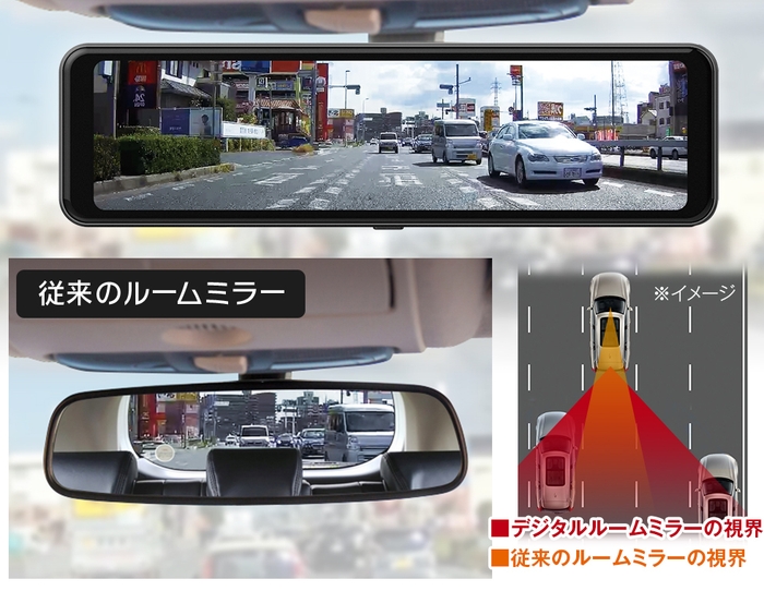 従来のルームミラーより広角な視界