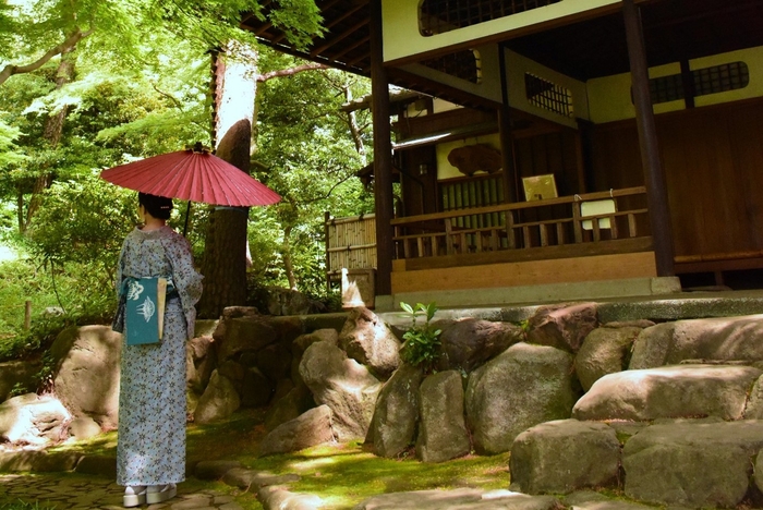 和傘を差した様子のイメージ(殿ヶ谷戸庭園)