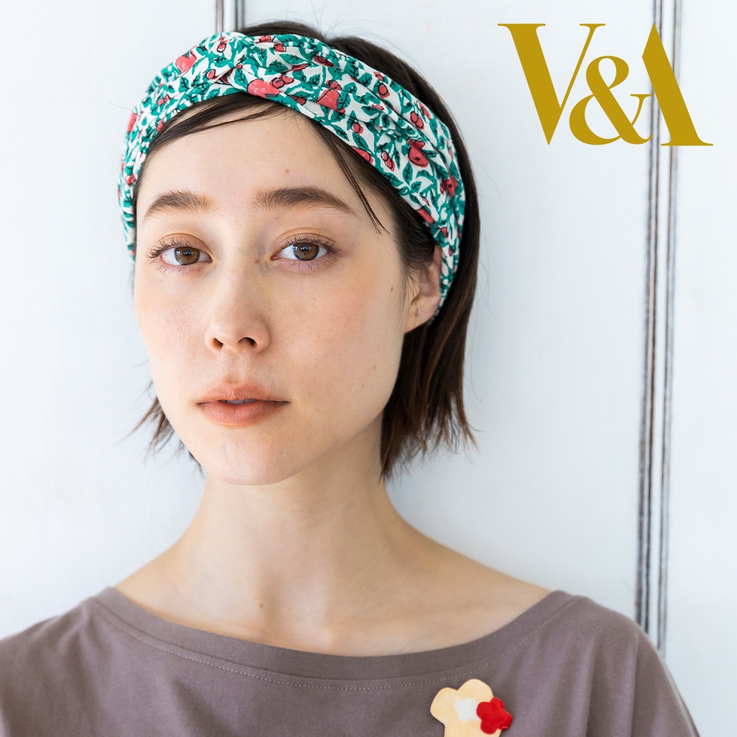 ブロックプリントヘアバンド ペアーズ&チェリーズ柄