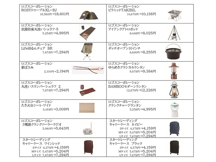 5%OFF対象商品一覧表