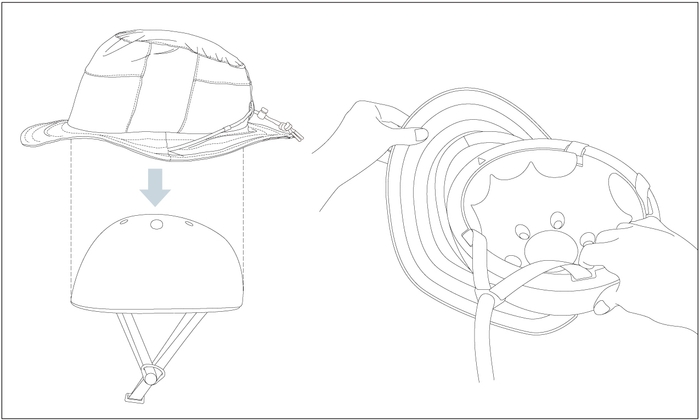 ソフトシェル帽体にヘルメットカバーを装着