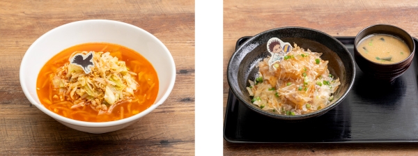 ▲烏野の胡椒で辛さ増し増しピリ辛担々麺／▲岩泉の揚げ出し豆腐と鶏そぼろ餡かけ丼