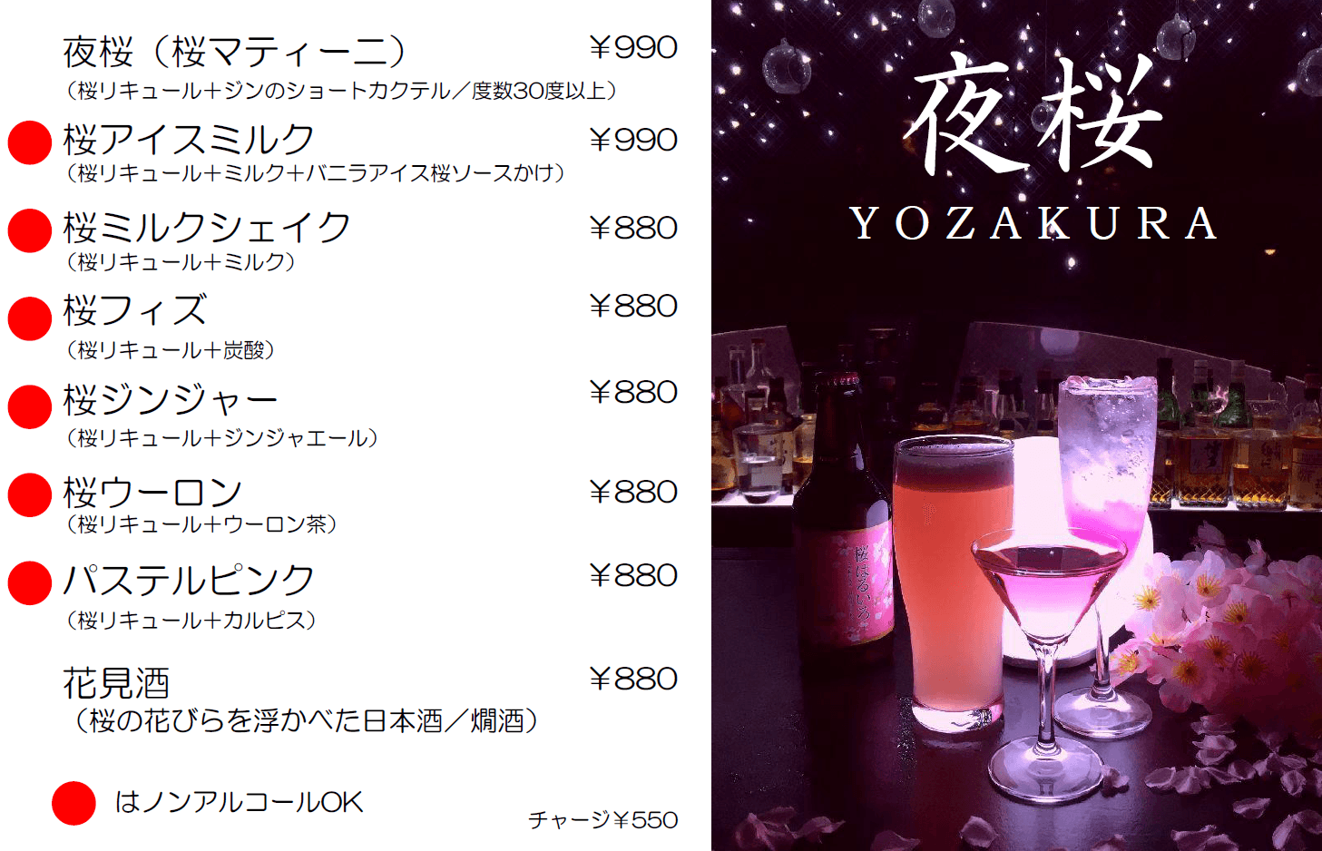 桜カクテルメニュー