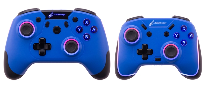サイズ比較(左:CYBER・ゲーミングコントローラー HG 無線タイプ(SWITCH用)右:CYBER・ゲーミングコントローラー ミニ HG 無線タイプ(SWITCH用))