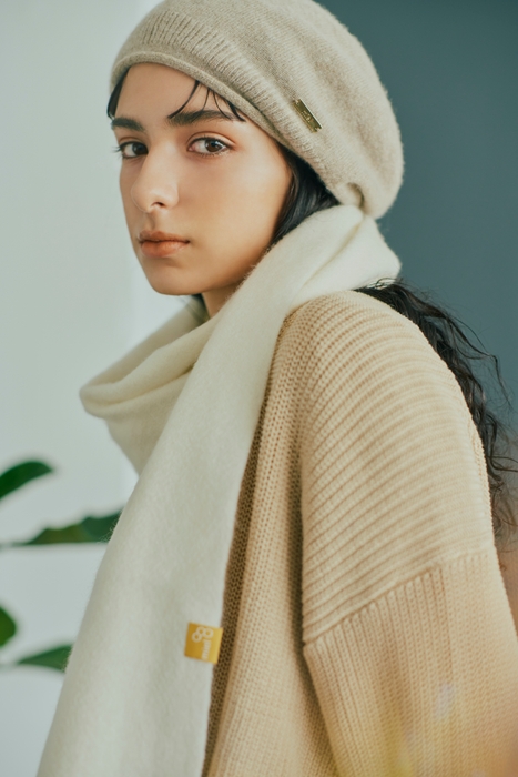 洗えるカシミヤ100% ニットベレー帽 エクルベージュ