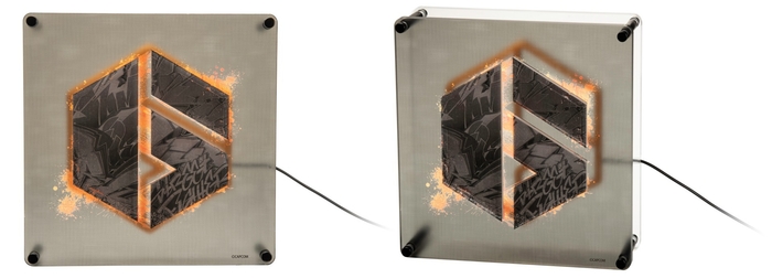 ストリートファイター SF6ロゴ LEDネオン風アートライト(左から:消灯/正面、消灯/斜め)