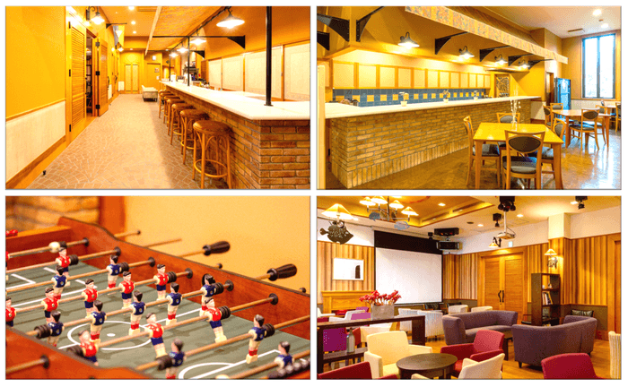 カウンターテーブルやゲーム、スクリーン等の設備も利用可