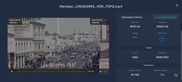 Beamrプレイグラウンド:軽量化結果確認画面