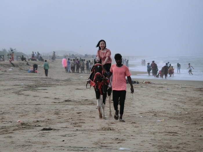チェンナイの海で馬に乗りました