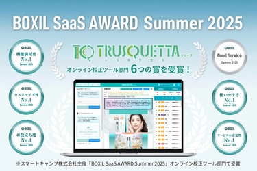TRUSQUETTA(トラスクエタ)が「BOXIL SaaS AWARD Summer 2025」オンライン校正ツール部門で「Good Service」など6つの賞を受賞!
