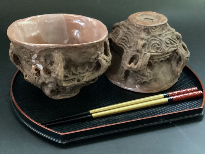 縄文火焔型土器型　夫婦お茶碗