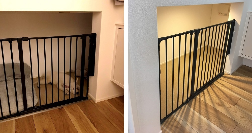 (左)安心して眠る様子。(右)照明、奥に換気扇も完備。