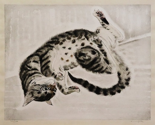 【藤田嗣治】「猫十態 仰向けに横たわる猫」 銅版画 1929年 28×36cm