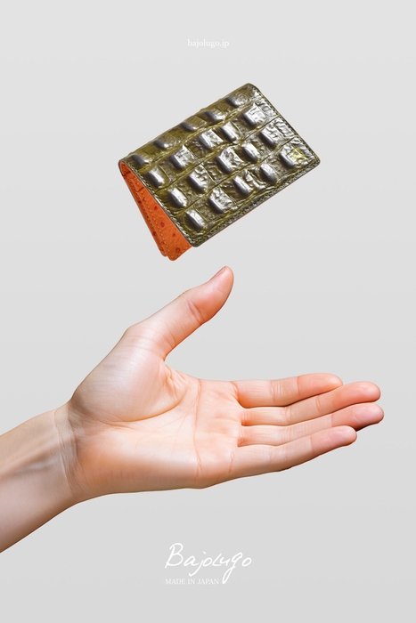 背ワニ型押し/オリーブ×オーストリッチ型押し/オレンジ