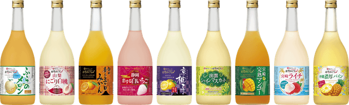 左から、〈ふらのメロン〉〈山梨にごり白桃〉〈静岡香る三ケ日みかん〉〈静岡恋する白いちご〉 〈京柚子〉〈出雲シャインマスカット〉〈宮崎完熟マンゴー〉〈宮崎ライチ〉〈沖縄濃厚パイン〉