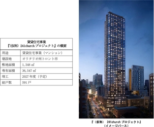 当社初のカナダにおける賃貸マンション開発事業 『（仮称）241churchプロジェクト』に参画します ～53階建て総戸数591戸の 高層賃貸マンションを建設します～