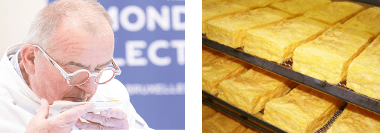 (左)モンドセレクション2025喫食審査の様子 (右)製造中の玉子焼