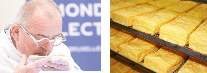 (左)モンドセレクション2025喫食審査の様子 (右)製造中の玉子焼