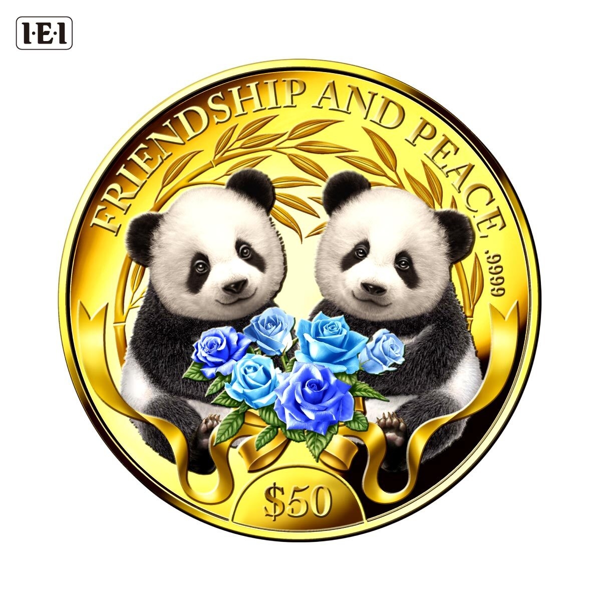 シャオシャオとレイレイが仲良く寄り添う、双子パンダの純金製カラー