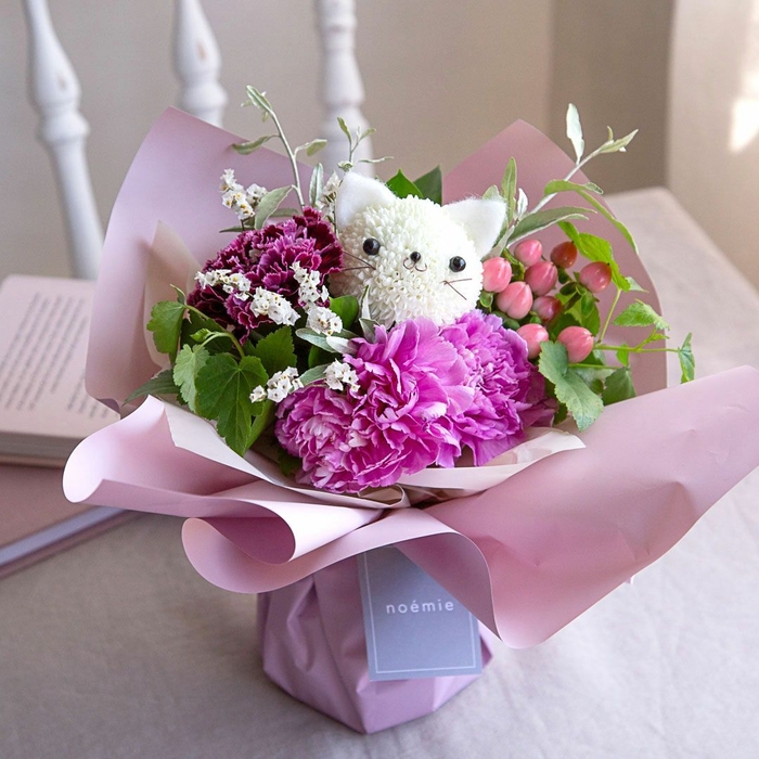 【eギフト】そのまま飾れる“こねこ”のブーケ(M)