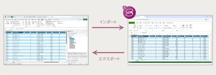XMLソースを含むExcelファイルのインポート/エクスポート