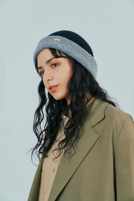 洗えるカシミヤ100% リバーシブルニット帽 ブラック