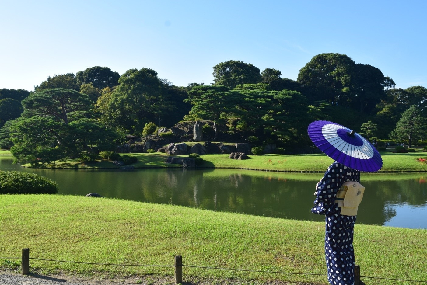 和傘を差した来園者(昨年の六義園の様子)