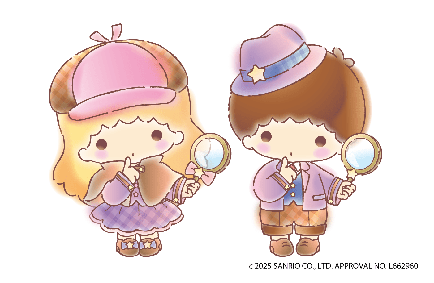 探偵衣装を身に纏った本イベント描き下ろしのキキ&ララ