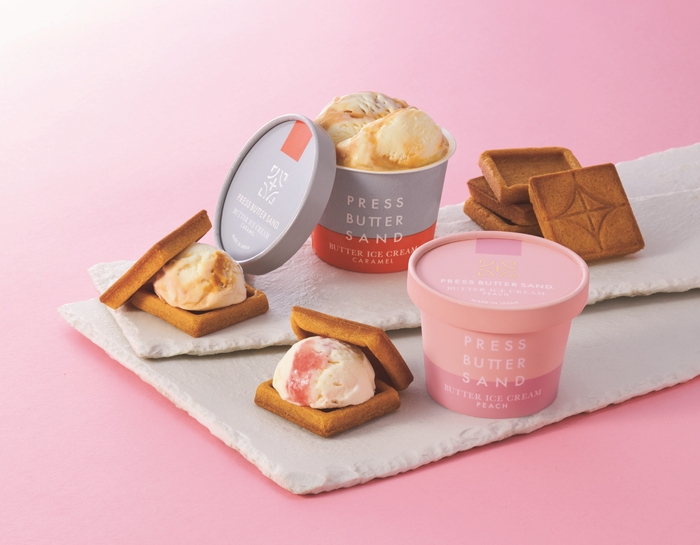 <プレスバターサンド>バターアイスクリーム〈桃・キャラメル〉・クッキーセット