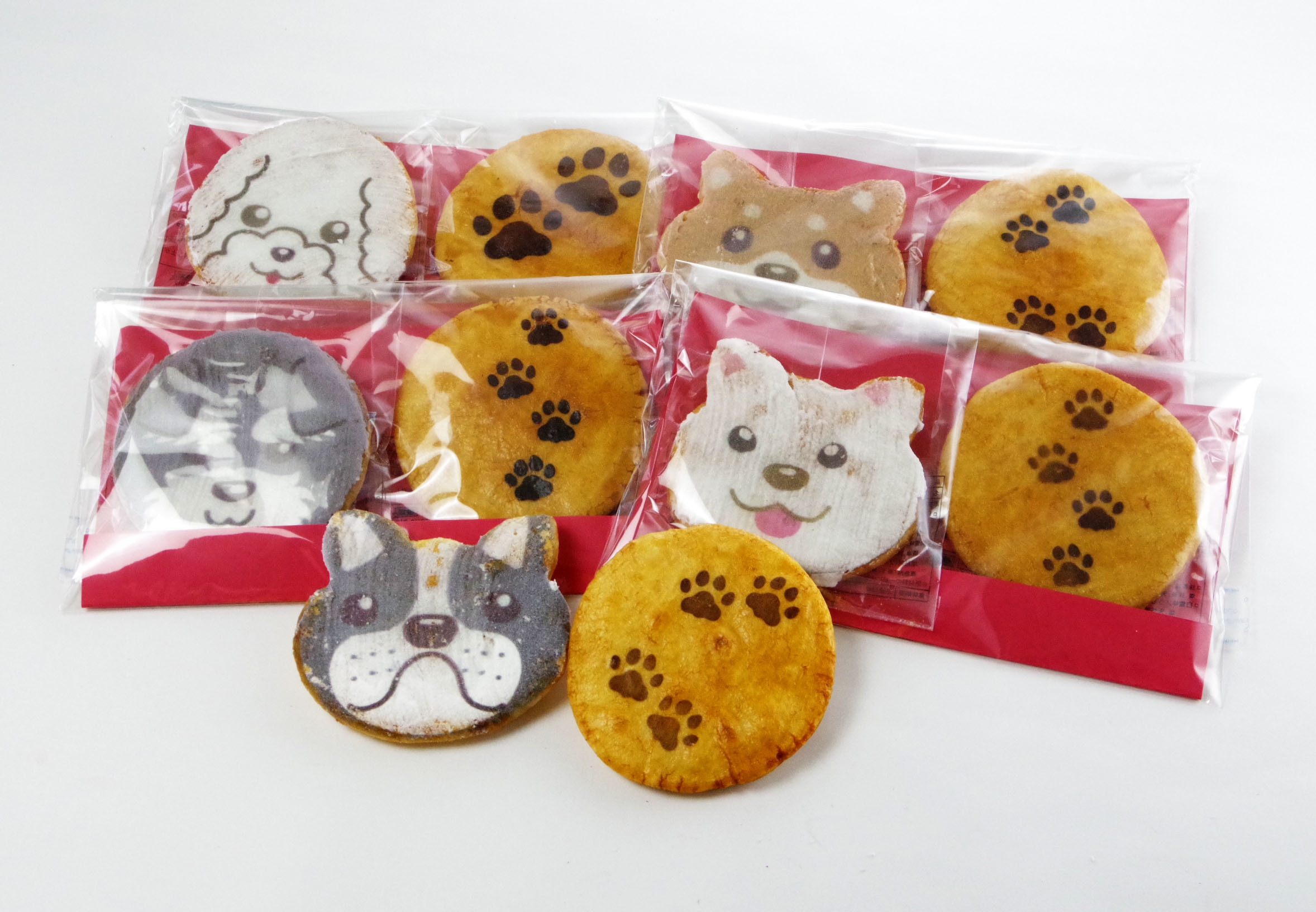 福々いぬ煎餅「わんべい」と肉球せんべい2枚入ラッピング袋