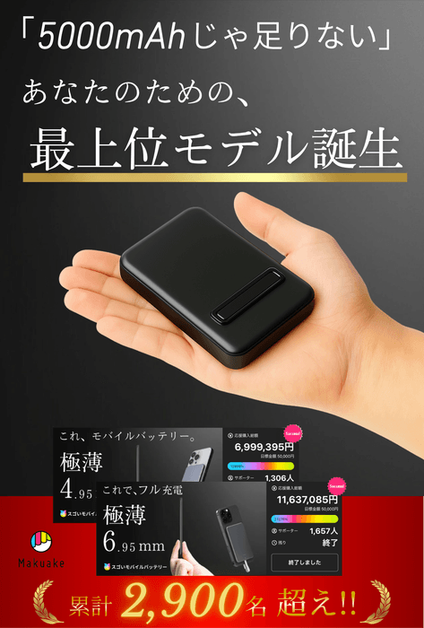 極小サイズに10&#44;000mAh搭載