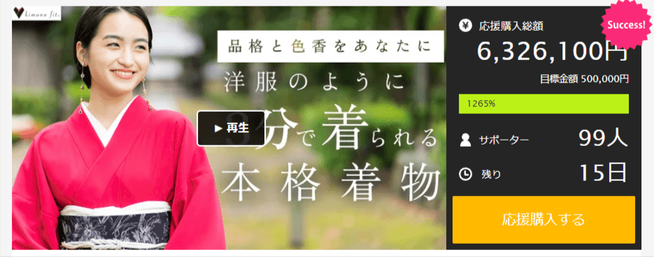 目標金額の1,265%突破!3分で着付け可能な「本格着物」
