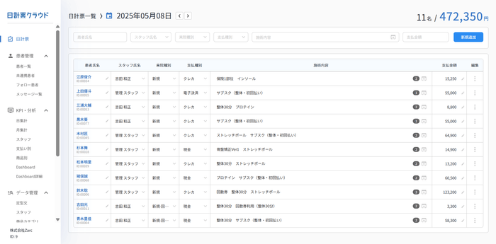 日計票の入力画面