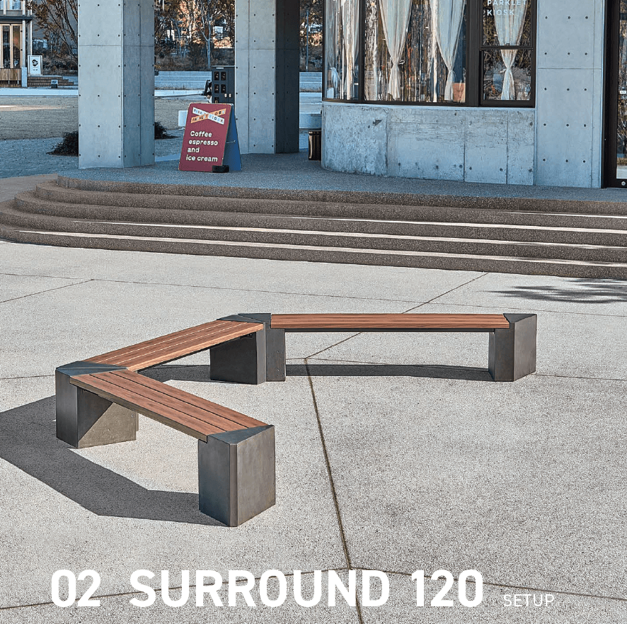 ベンチと人が繋がって、広がるレイアウト