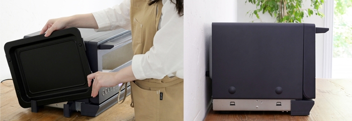 業界初の「角皿スタンド」でスッキリ収納!壁とも間を空けずに設置でき、キッチンスペースを有効活用!