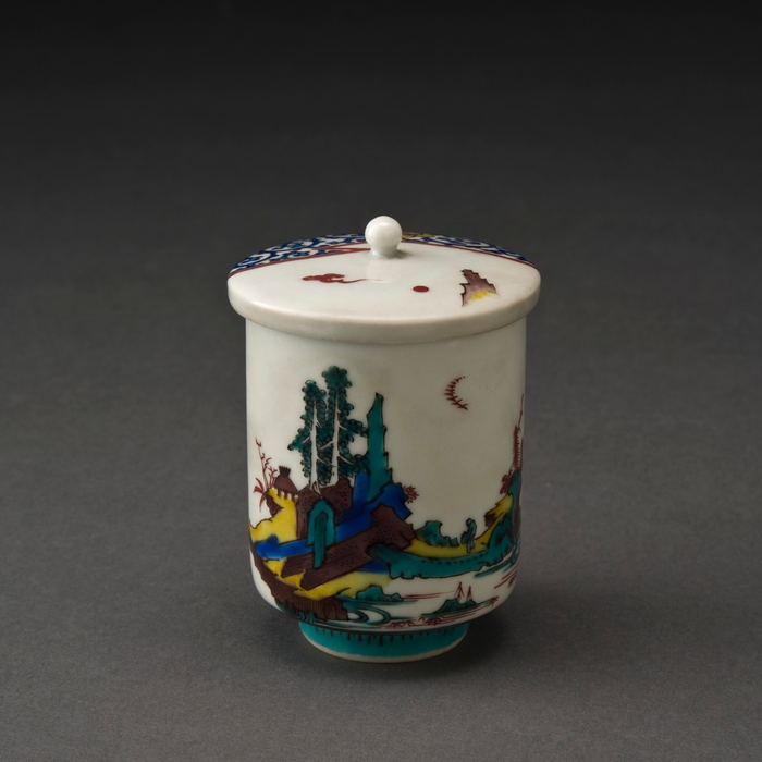 (6) 青手九谷山水図共蓋湯呑茶碗 石川県/九谷焼・徳田八十吉 初代徳田八十吉